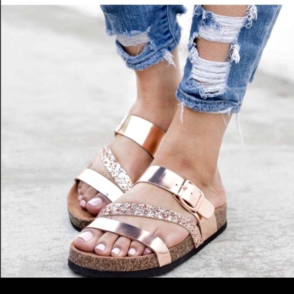 HOST PICK***LADIES ROSE GOLD GLITTER CORK SLIDES - Picture 2 of 3